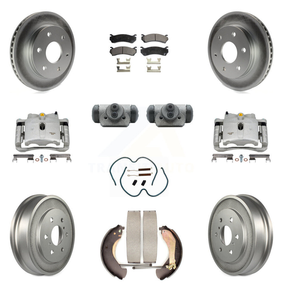 Front Rear Disc Brake Caliper Coated Rotors Drums Ceramic Pads Shoes Wheel Cylinders And Hardware Kit (11Pc) For Chevrolet Silverado 1500 GMC Sierra Classic With 6400 Lb GVW KCG-100373T