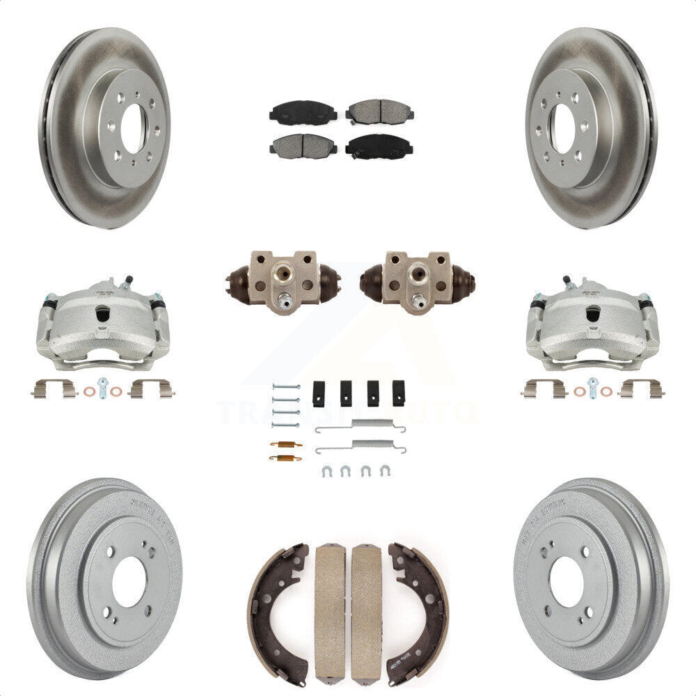 Front Rear Disc Brake Caliper Coated Rotors Drums Semi-Metallic Pads Shoes Wheel Cylinders And Hardware Kit (11Pc) For Honda Civic KCG-100375S by Transit Auto