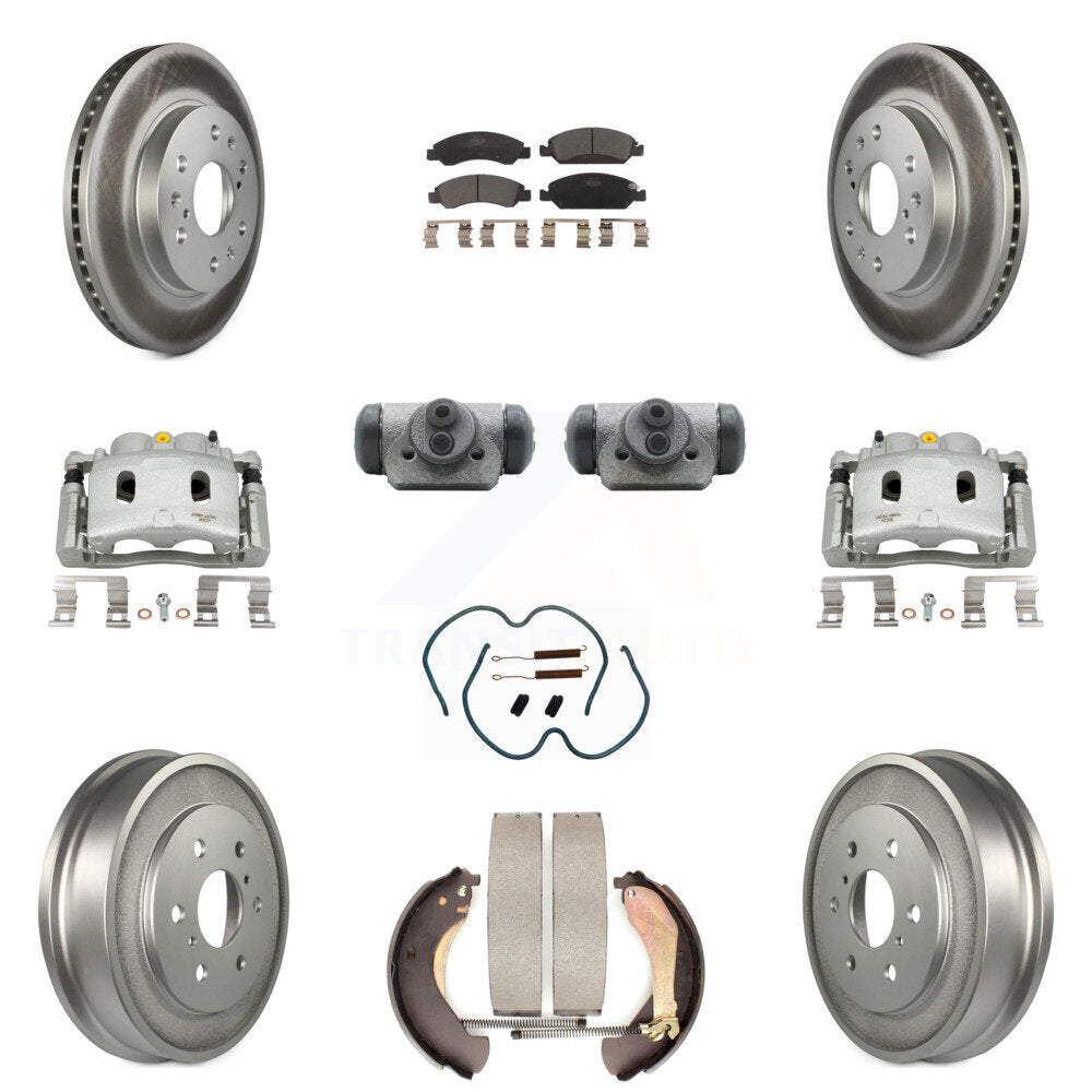 Front Rear Brake Caliper Coated Rotor Drum Ceramic Pad Shoe Cylinder Kit (11Pc) For 1500 KCG-100375T