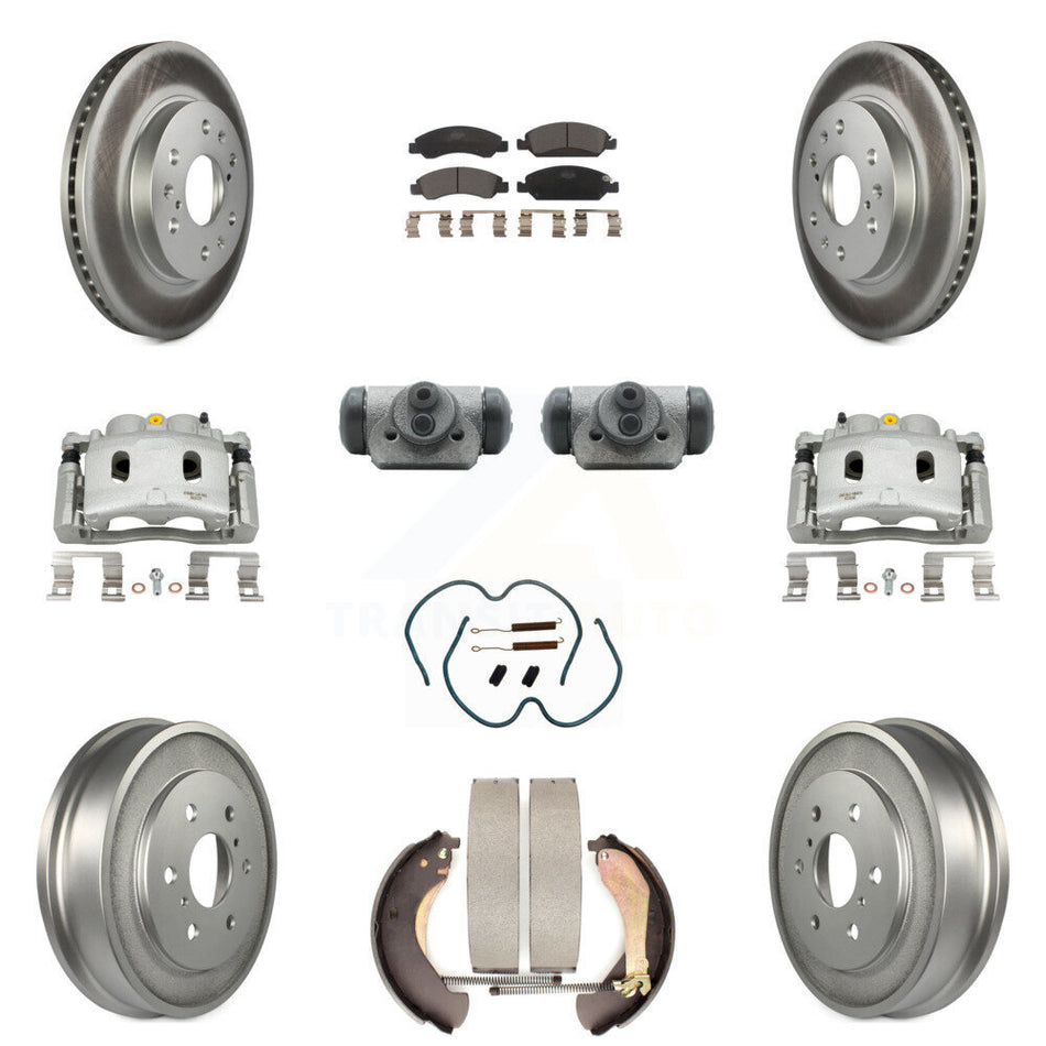 Front Rear Brake Caliper Coated Rotor Drum Ceramic Pad Shoe Cylinder Kit (11Pc) For 1500 KCG-100375T