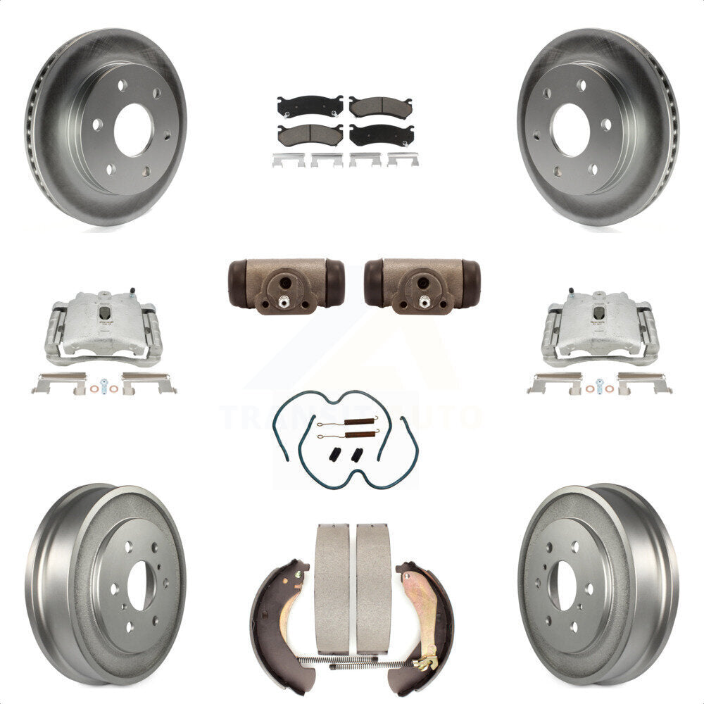 Front Rear Disc Brake Caliper Coated Rotors Drums Ceramic Pads Shoes Wheel Cylinders And Hardware Kit (11Pc) For Chevrolet Silverado 1500 GMC Sierra Classic With 7000 Lb GVW KCG-100376C by Transit Auto