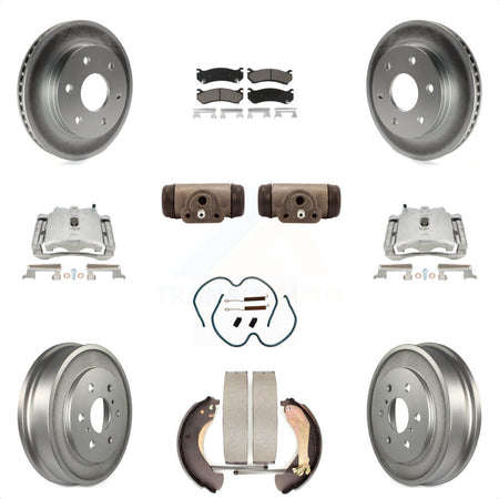 Front Rear Disc Brake Caliper Coated Rotors Drums Ceramic Pads Shoes Wheel Cylinders And Hardware Kit (11Pc) For Chevrolet Silverado 1500 GMC Sierra Classic With 7000 Lb GVW KCG-100376C by Transit Auto