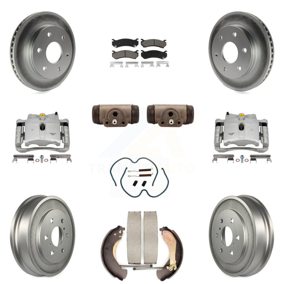 Front Rear Disc Brake Caliper Coated Rotors Drums Ceramic Pads Shoes Wheel Cylinders And Hardware Kit (11Pc) For Chevrolet Silverado 1500 GMC Sierra Classic With 7000 Lb GVW KCG-100376C