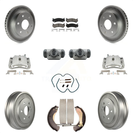 Front Rear Disc Brake Caliper Coated Rotors Drums Ceramic Pads Shoes Wheel Cylinders And Hardware Kit (11Pc) For Chevrolet Silverado 1500 GMC Sierra Classic With 6400 Lb GVW KCG-100377C by Transit Auto