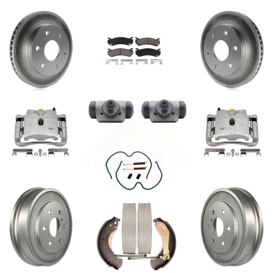 Front Rear Disc Brake Caliper Coated Rotors Drums Ceramic Pads Shoes Wheel Cylinders And Hardware Kit (11Pc) For Chevrolet Silverado 1500 GMC Sierra Classic With 6400 Lb GVW KCG-100377C