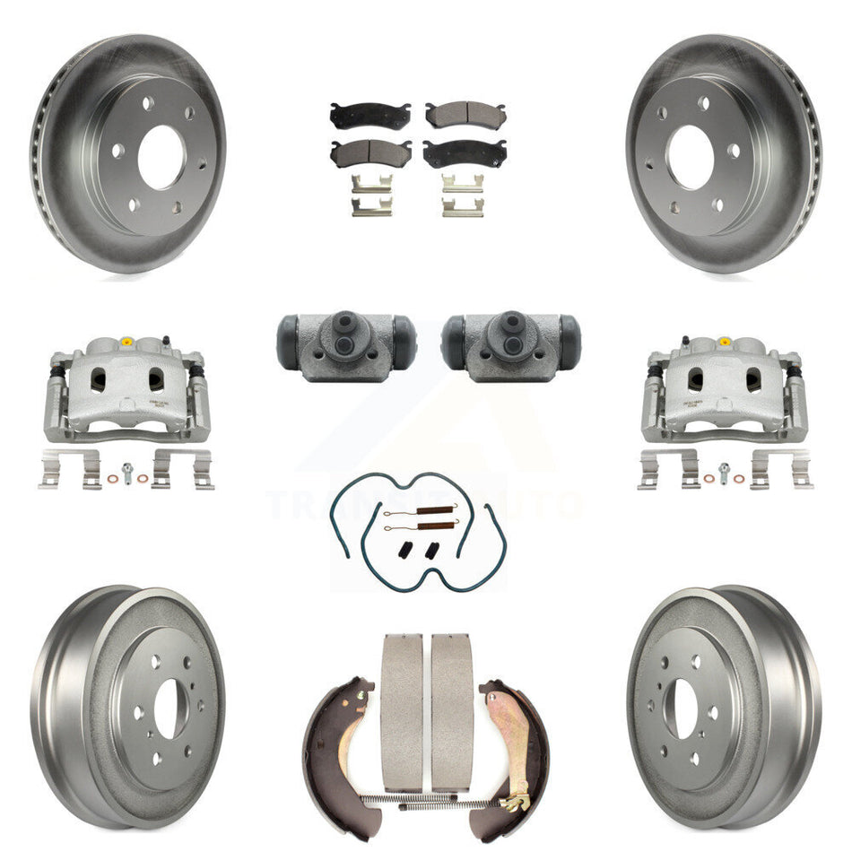Front Rear Disc Brake Caliper Coated Rotor Drum Ceramic Pad Shoe Cylinder Kit (11Pc) For KCG-100377T