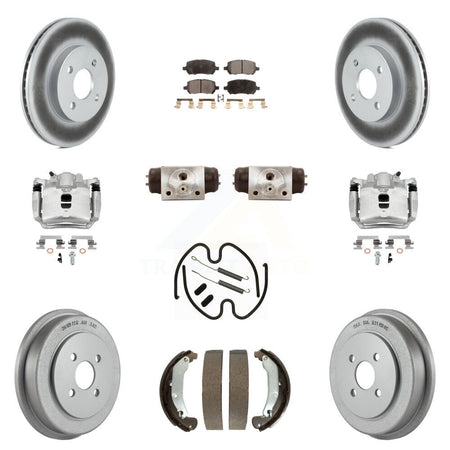 Front Rear Brake Caliper Coat Rotor Drum Semi-Metallic Pad Shoes Cylinder Kit (11Pc) For KCG-100378P