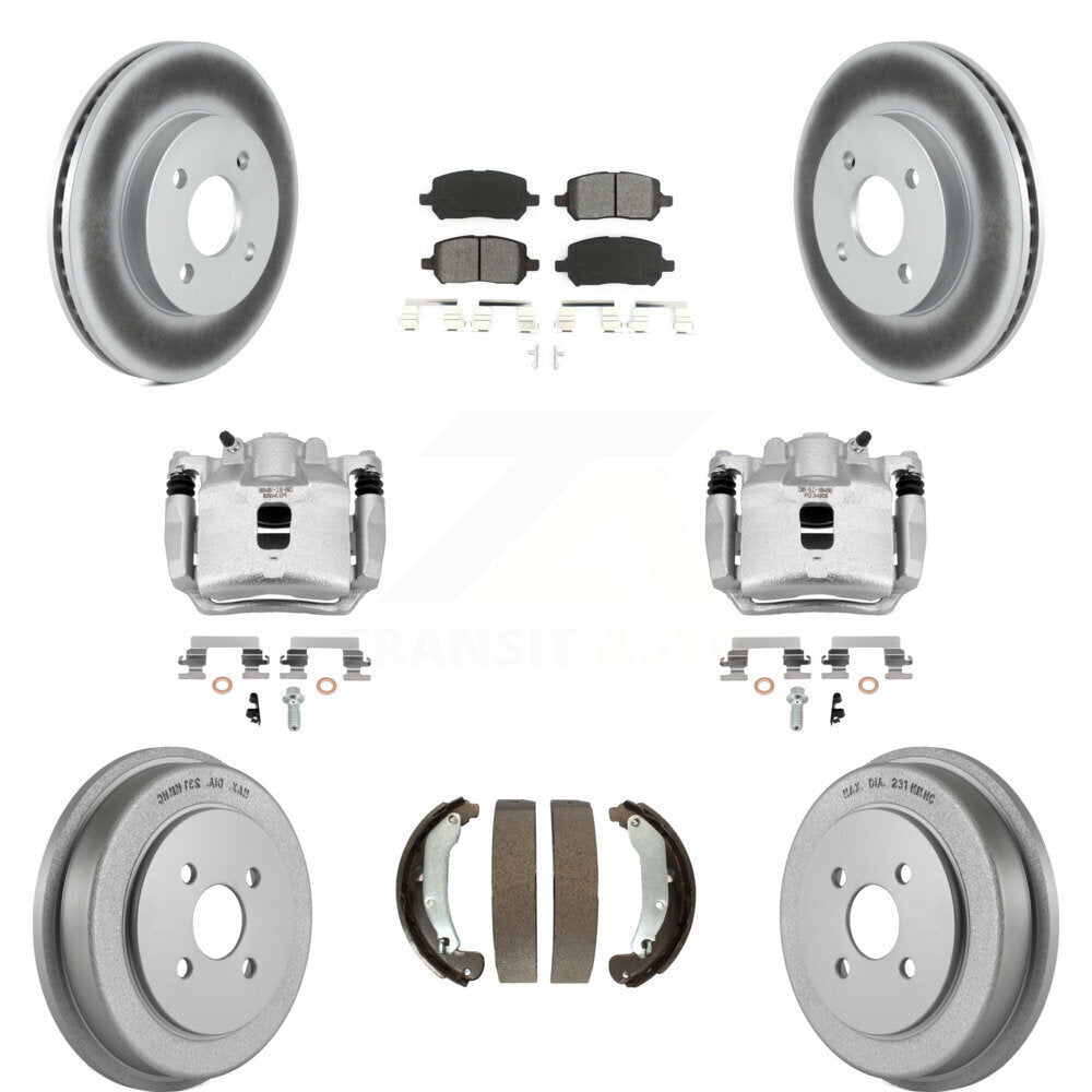 Front Rear Disc Brake Caliper Coat Rotor Drum Semi-Metallic Pad Kit (8Pc) For Saturn Ion KCG-100378S