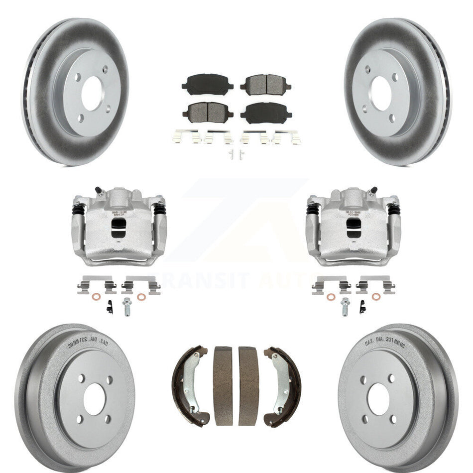 Front Rear Disc Brake Caliper Coat Rotor Drum Semi-Metallic Pad Kit (8Pc) For Saturn Ion KCG-100378S