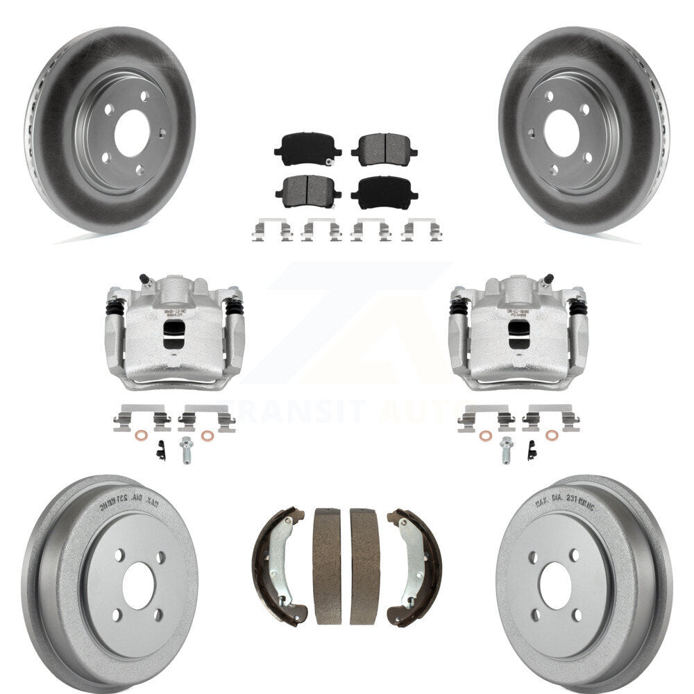 Front Rear Brake Caliper Coat Rotor Drum Semi-Metallic Pad Kit (8Pc) For Pontiac Pursuit KCG-100379S