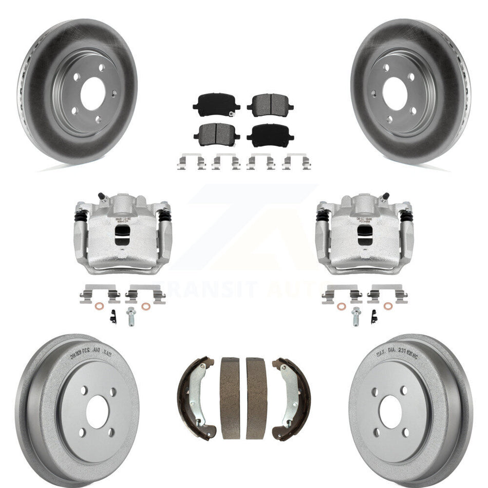 Front Rear Brake Caliper Coat Rotor Drum Semi-Metallic Pad Kit (8Pc) For Pontiac Pursuit KCG-100379S