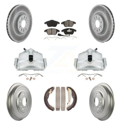 Front Rear Disc Brake Caliper Coated Rotors Drums Semi-Metallic Pads Kit (8Pc) For Volkswagen Jetta Beetle With 312mm Diameter Rotor KCG-100380S