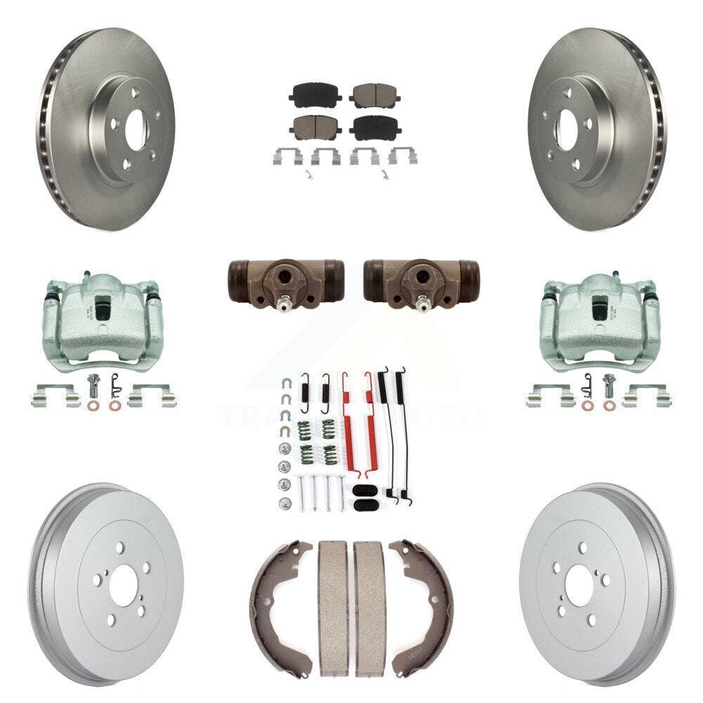 Front Rear Brake Caliper Coated Rotor Drum Ceramic Pad Shoe Cylinder Kit (11Pc) For Vibe KCG-100382C
