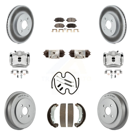Front Rear Brake Caliper Coat Rotor Drum Semi-Metallic Pad Shoes Cylinder Kit (11Pc) For KCG-100382P