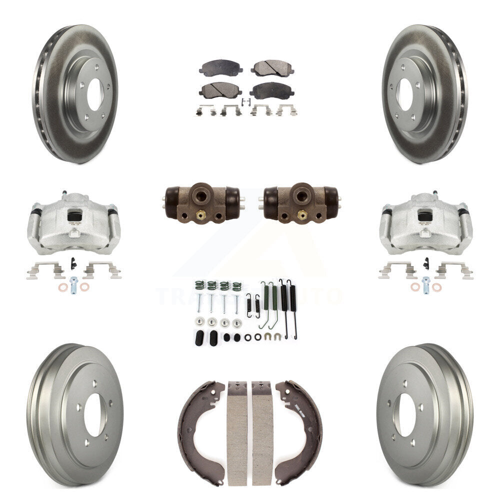 Front Rear Brake Caliper Coated Rotor Drum Ceramic Pad Shoe Cylinder Kit (11Pc) For Jeep KCG-100382T