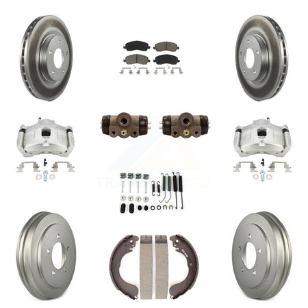 Front Rear Brake Caliper Coated Rotor Drum Ceramic Pad Shoe Cylinder Kit (11Pc) For Jeep KCG-100383C