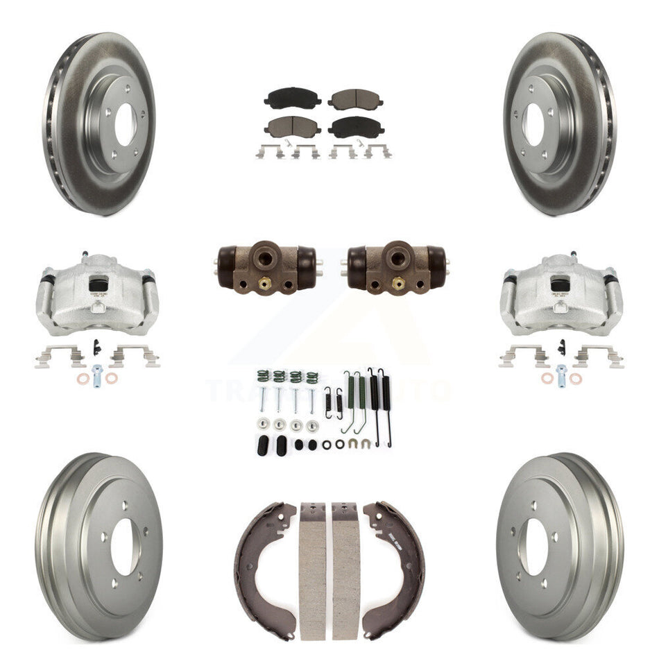 Front Rear Brake Caliper Coated Rotor Drum Ceramic Pad Shoe Cylinder Kit (11Pc) For Jeep KCG-100383C