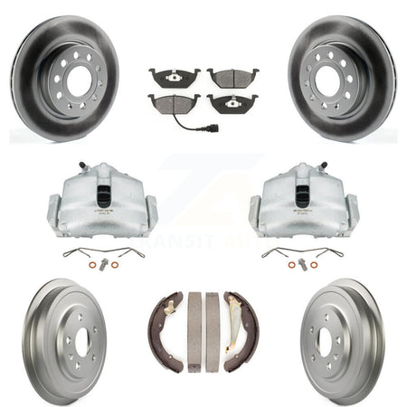 Front Rear Disc Brake Caliper Coated Rotors Drums Semi-Metallic Pads Kit (8Pc) For Volkswagen Jetta With 280mm Diameter Rotor KCG-100383S by Transit Auto