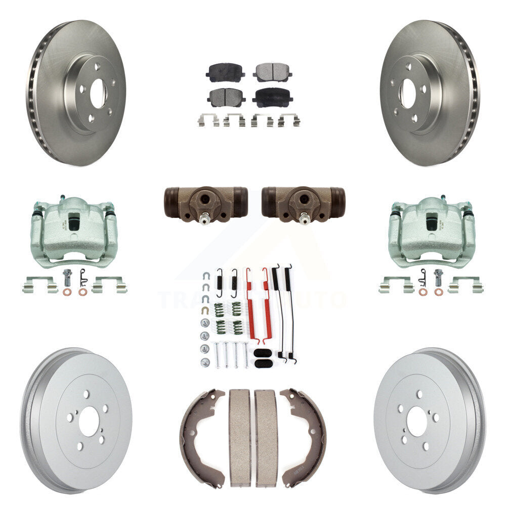 Front Rear Brake Caliper Coat Rotor Drum Semi-Metallic Pad Shoes Cylinder Kit (11Pc) For KCG-100384P