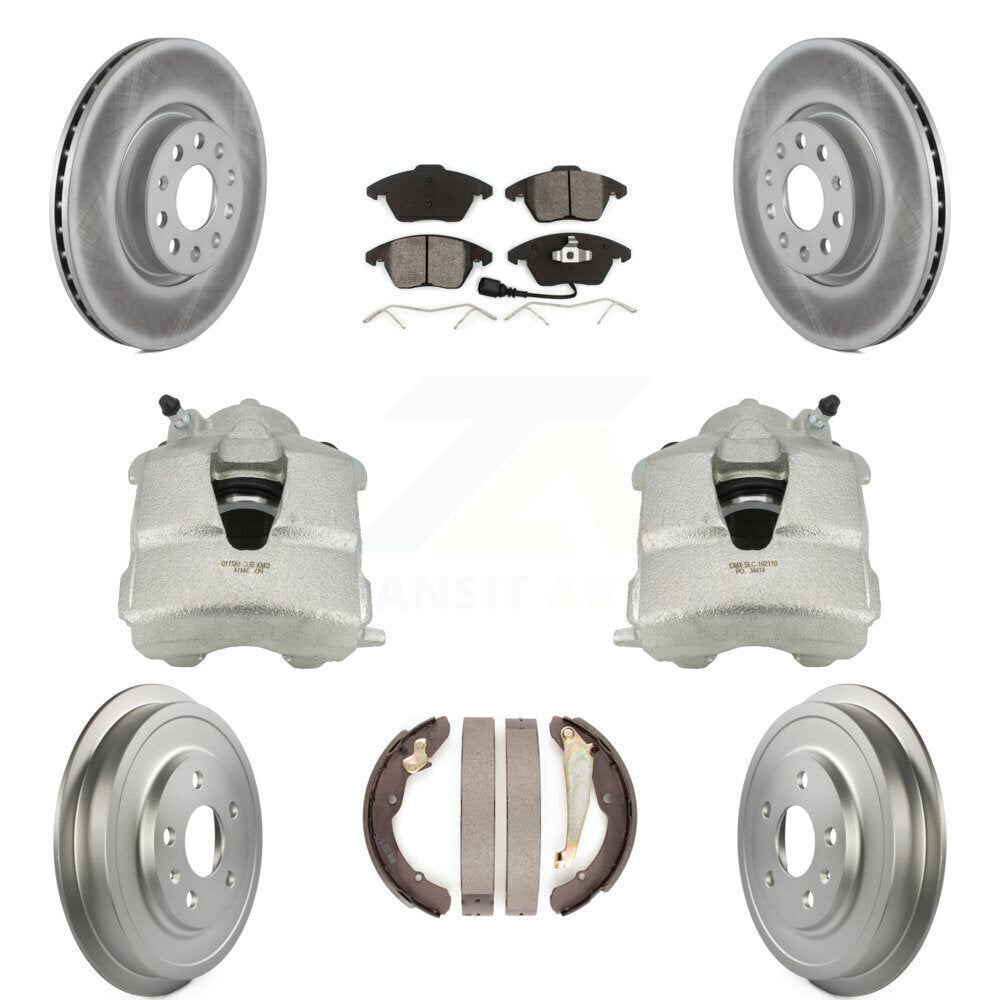 Front Rear Disc Brake Caliper Coated Rotors Drums Semi-Metallic Pads Kit (8Pc) For Volkswagen Jetta With 312mm Diameter Rotor KCG-100384S by Transit Auto