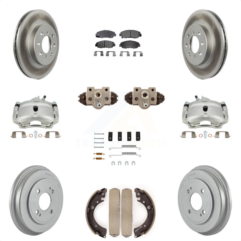 Front Rear Disc Brake Caliper Coated Rotors Drums Semi-Metallic Pads Shoes Wheel Cylinders And Hardware Kit (11Pc) For Honda Civic KCG-100385P by Transit Auto