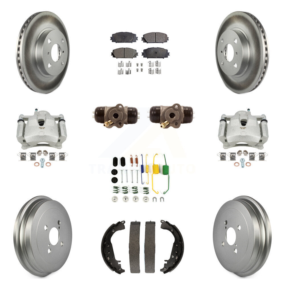 Front Rear Disc Brake Caliper Coated Rotor Drum Ceramic Pad Shoe Cylinder Kit (11Pc) For KCG-100385T