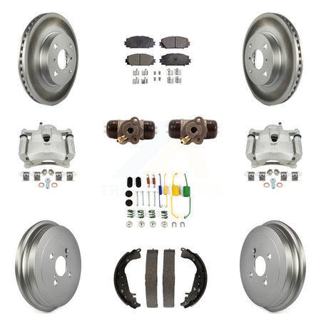 Front Rear Disc Brake Caliper Coated Rotor Drum Ceramic Pad Shoe Cylinder Kit (11Pc) For KCG-100385T
