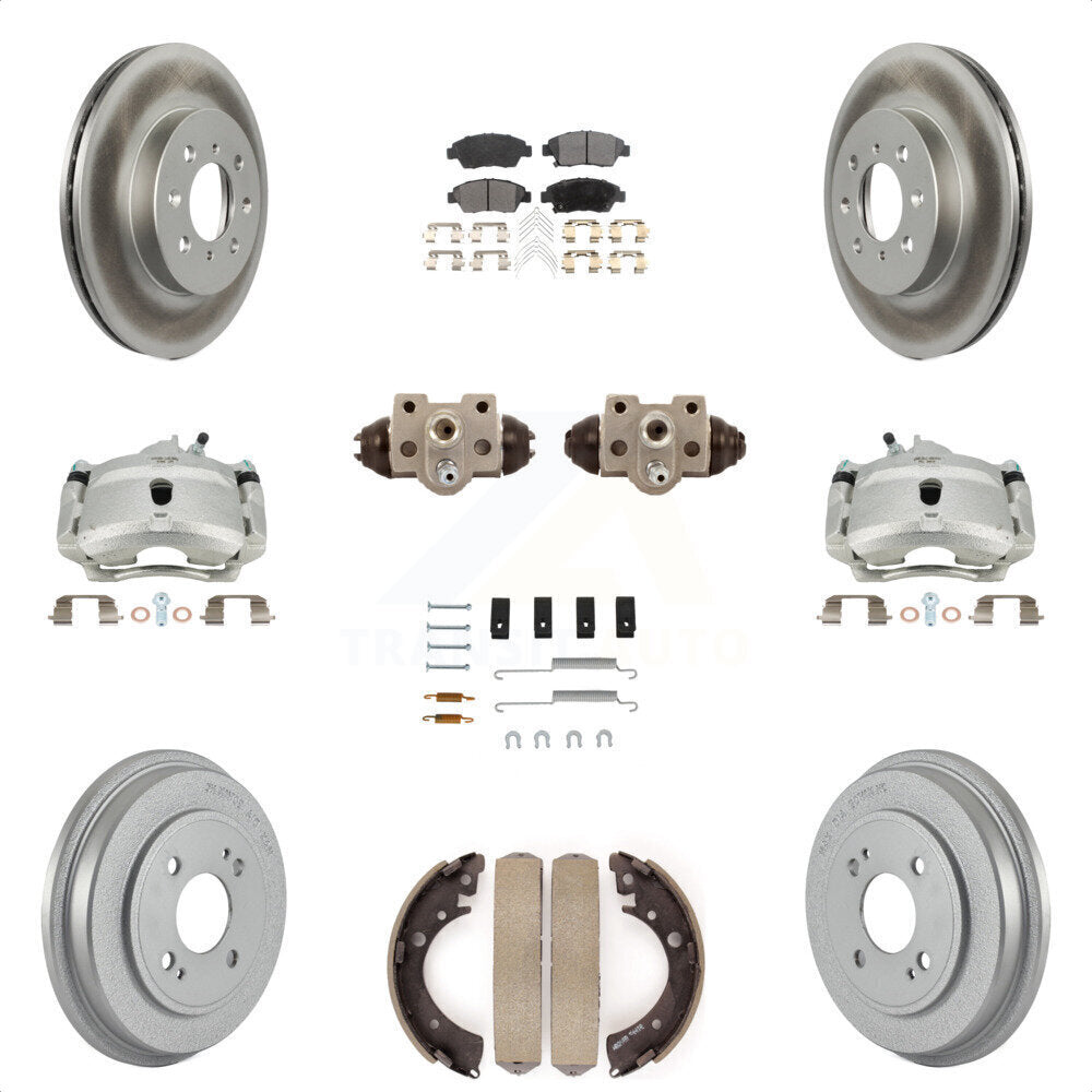 Front Rear Disc Brake Caliper Coated Rotors Drums Semi-Metallic Pads Shoes Wheel Cylinders And Hardware Kit (11Pc) For Honda Civic With 4 Lug Wheels KCG-100386P by Transit Auto