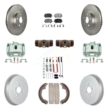 Front Rear Brake Caliper Coat Rotor Drum Ceramic Pad Shoe Cylinder Kit (11Pc) For Toyota KCG-100386T