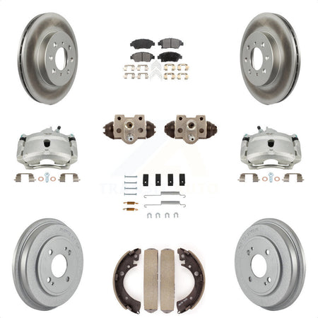 Front Rear Disc Brake Caliper Coated Rotors Drums Ceramic Pads Shoes Wheel Cylinders And Hardware Kit (11Pc) For Honda Civic With 4 Lug Wheels KCG-100387T by Transit Auto