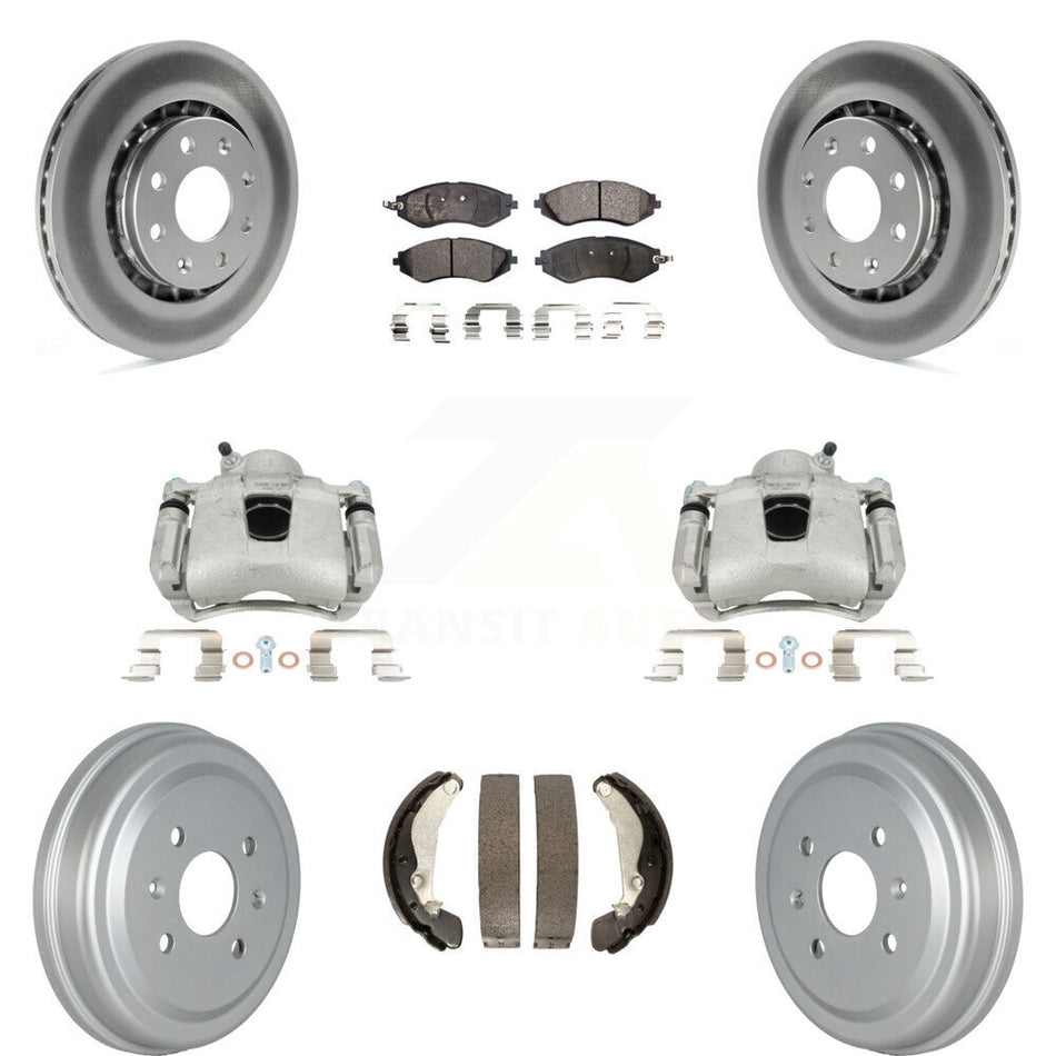 Front Rear Disc Brake Caliper Coated Rotors Drums Semi-Metallic Pads Kit (8Pc) For Chevrolet Aveo Spark Aveo5 Pontiac G3 Suzuki Wave Wave5 Swift+ KCG-100388P