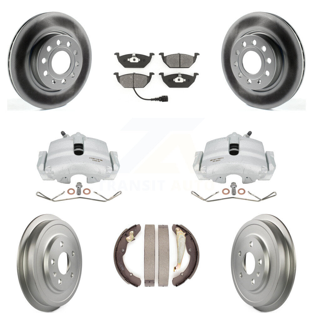 Front Rear Disc Brake Caliper Coated Rotors Drums Semi-Metallic Pads Kit (8Pc) For Volkswagen Jetta With 280mm Diameter Rotor KCG-100388S by Transit Auto