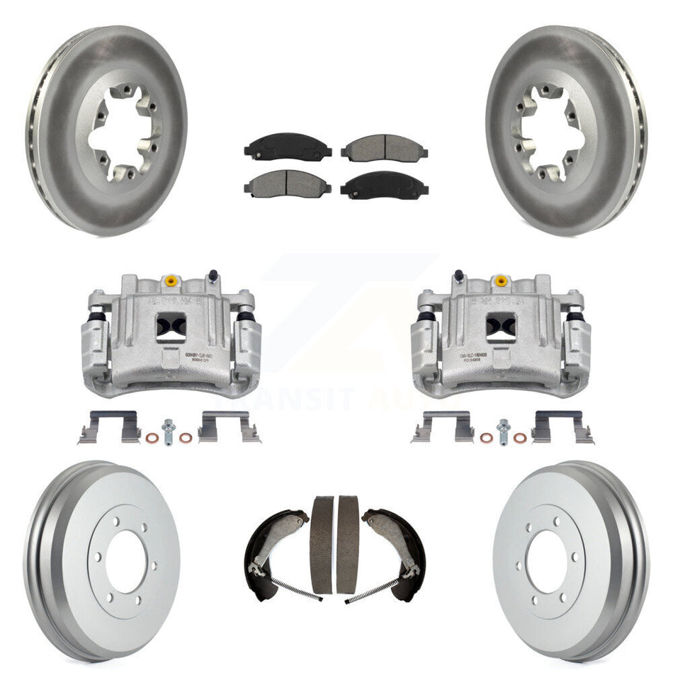 Front Rear Brake Caliper Coated Rotor Drum Semi-Metallic Pad Kit (8Pc) For Chevrolet GMC KCG-100389S