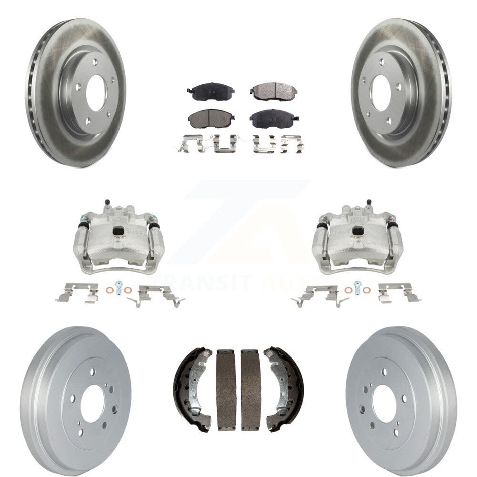 Front Rear Disc Brake Caliper Coated Rotors Drums Semi-Metallic Pads Kit (8Pc) For Nissan Sentra KCG-100390P
