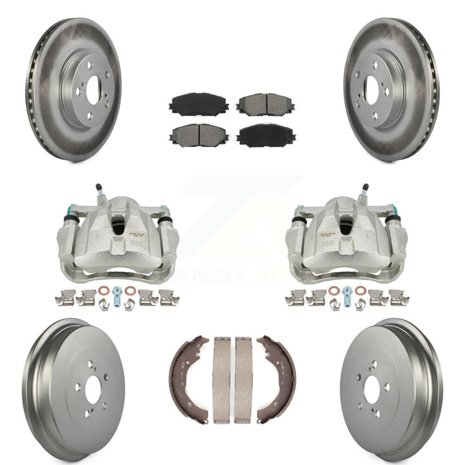 Front Rear Disc Brake Caliper Coated Rotors Drums Semi-Metallic Pads Kit (8Pc) For Toyota Corolla KCG-100390S by Transit Auto