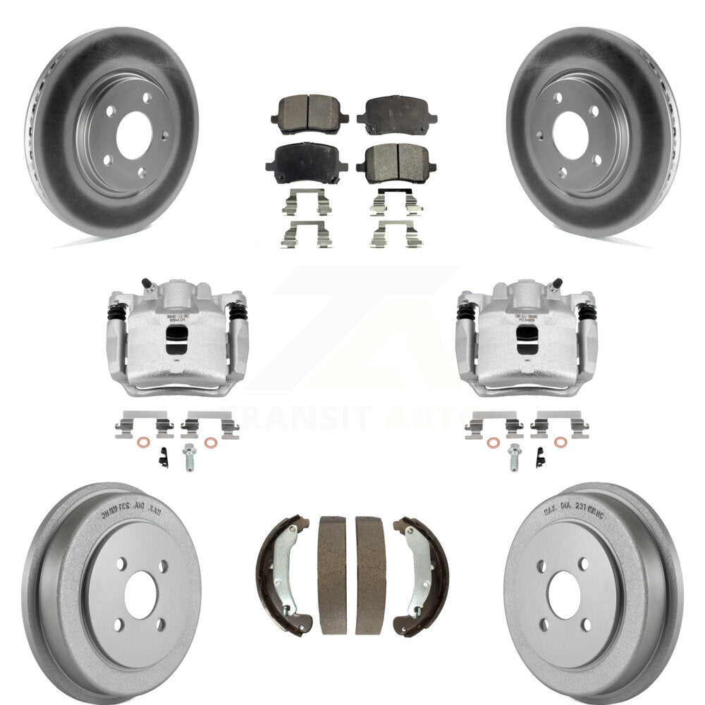 Front Rear Brake Caliper Coat Rotors Drum Ceramic Pad Kit (8Pc) For Pontiac Pursuit 2.2L KCG-100390T