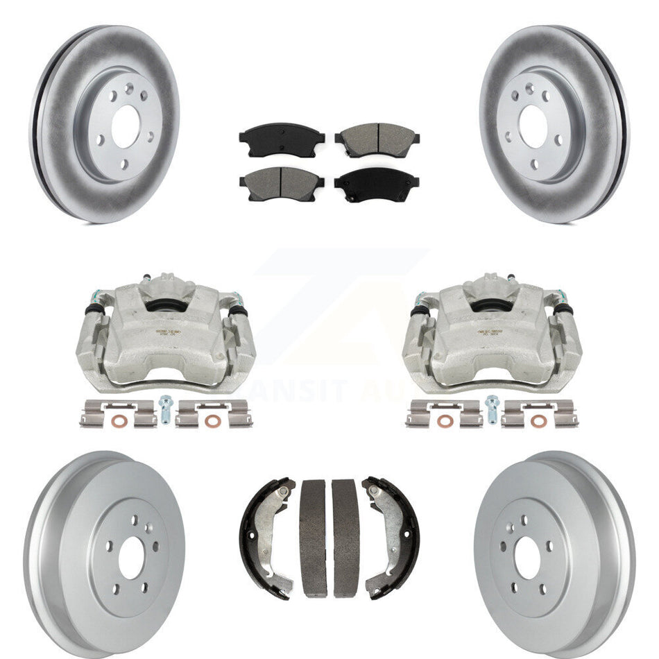 Front Rear Disc Brake Caliper Coated Rotors Drums Semi-Metallic Pads Kit (8Pc) For Chevrolet Cruze Limited KCG-100391S by Transit Auto