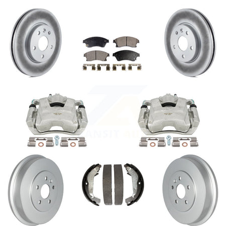 Front Rear Disc Brake Caliper Coated Rotors Drums Semi-Metallic Pads Kit (8Pc) For Chevrolet Cruze Limited KCG-100392P by Transit Auto