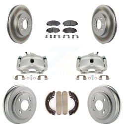 Front Rear Disc Brake Caliper Coated Rotors Drums Semi-Metallic Pads Kit (8Pc) For Honda Civic Acura EL KCG-100393P