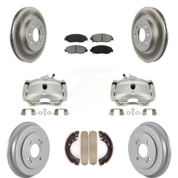 Front Rear Disc Brake Caliper Coated Rotors Drums Semi-Metallic Pads Kit (8Pc) For Honda Civic KCG-100393S