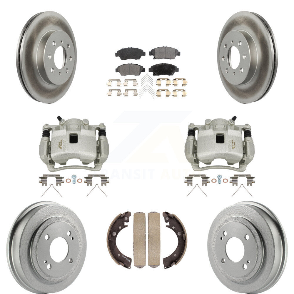 Front Rear Brake Caliper Coat Rotor Drum Semi-Metallic Pad Kit (8Pc) For 07-08 Honda Fit KCG-100394P