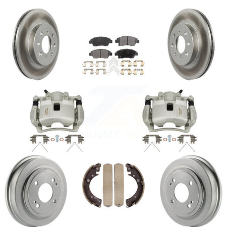 Front Rear Brake Caliper Coat Rotor Drum Semi-Metallic Pad Kit (8Pc) For 07-08 Honda Fit KCG-100394P