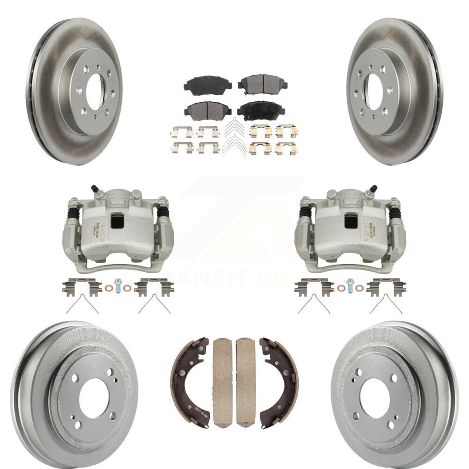 Front Rear Brake Caliper Coat Rotor Drum Semi-Metallic Pad Kit (8Pc) For 07-08 Honda Fit KCG-100394P