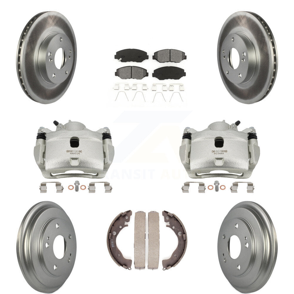 Front Rear Brake Caliper Coated Rotors Drum Semi-Metallic Pads Kit (8Pc) For Honda Civic KCG-100394S