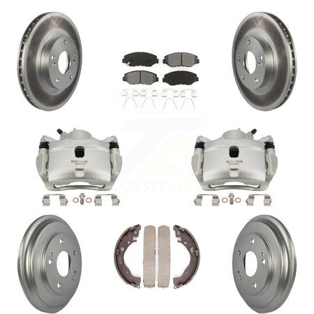 Front Rear Brake Caliper Coated Rotors Drum Semi-Metallic Pads Kit (8Pc) For Honda Civic KCG-100394S