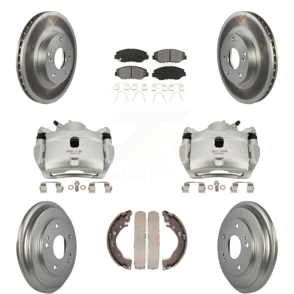 Front Rear Brake Caliper Coated Rotors Drum Semi-Metallic Pads Kit (8Pc) For Honda Civic KCG-100394S