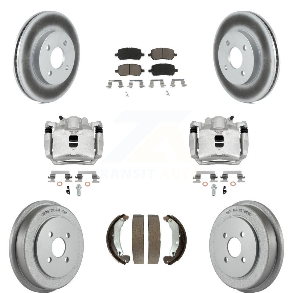 Front Rear Brake Caliper Coat Rotors Drum Ceramic Pad Kit (8Pc) For Saturn Ion Chevrolet KCG-100395C