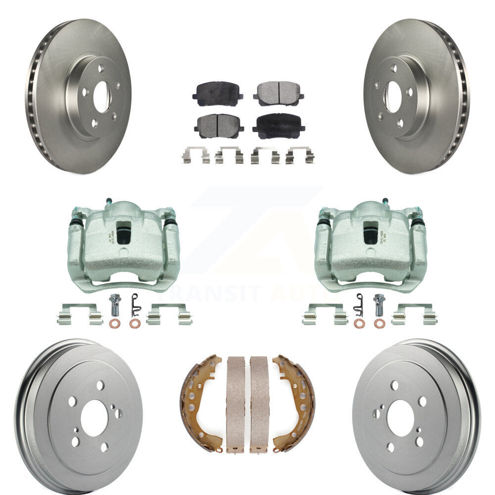 Front Rear Brake Caliper Coat Rotors Drum Semi-Metallic Pad Kit (8Pc) For Toyota Corolla KCG-100395P