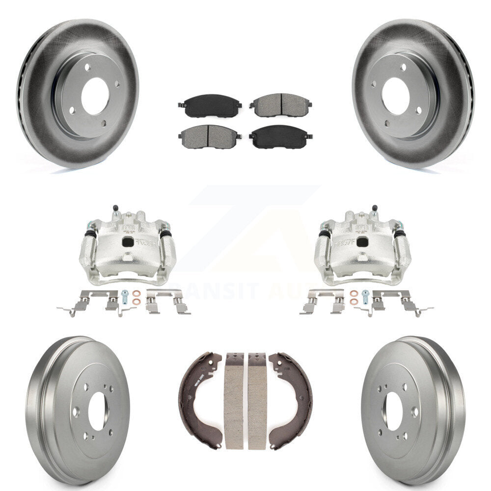 Front Rear Brake Caliper Coated Rotors Drum Semi-Metallic Pad Kit (8Pc) For Nissan Versa KCG-100395S