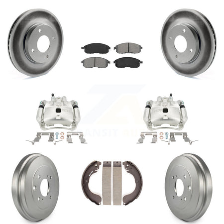 Front Rear Brake Caliper Coated Rotors Drum Semi-Metallic Pad Kit (8Pc) For Nissan Versa KCG-100395S